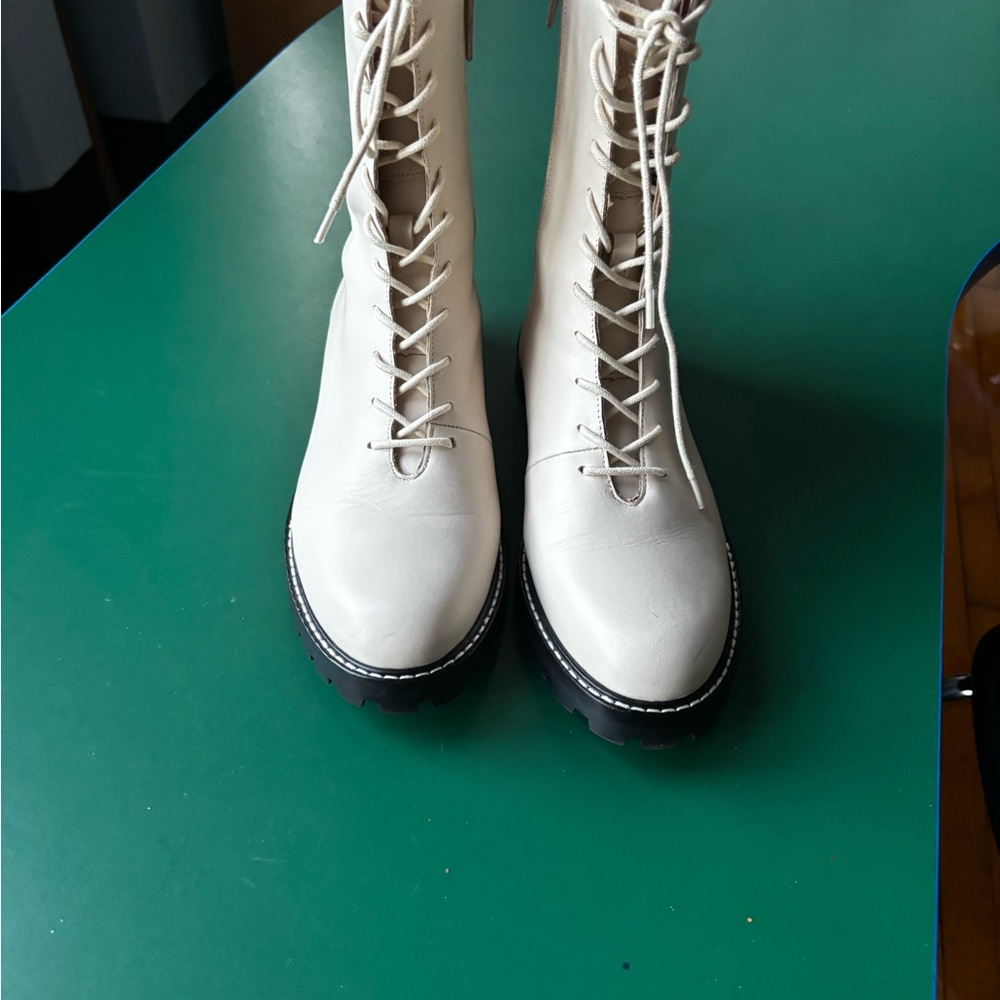 J. Crew Cream Lace-Up Ankle Boots